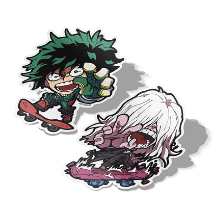 Deku and Shigaraki skateboarding stickers