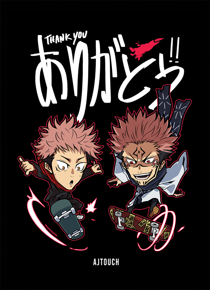 Yuji X Sukuna Skate, Vinyl Sticker, Jujutsu Kaisen, AJTouch